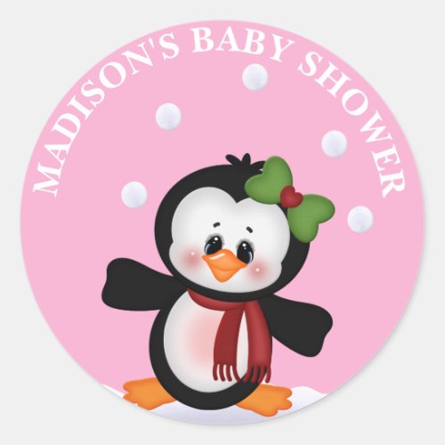 Personalized Penguin Baby Shower Sticker