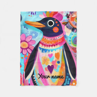 Personalized Penguin Blanket: Colorful Arctic  Fleece Blanket