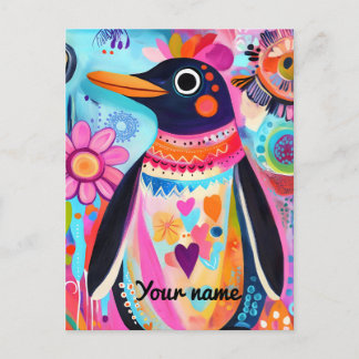 Personalized Penguin Card: Colorful Arctic Postcard