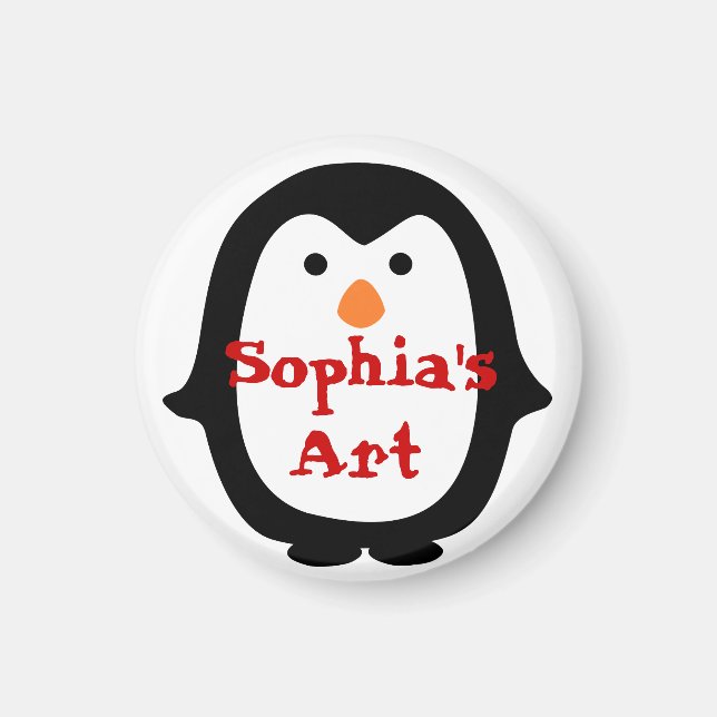 Personalized Penguin Child's Artwork Magnet (Front)