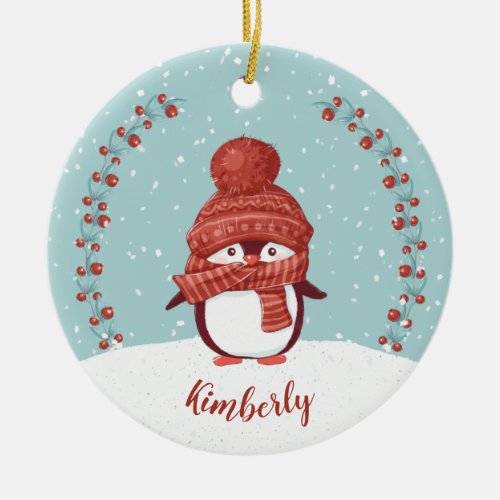 Personalized Penguin Christmas Ceramic Ornament