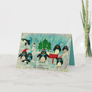 Personalized Penguin Christmas Greeting Holiday Card