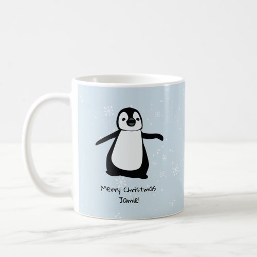 Personalized Penguin Christmas Snow Coffee Mug