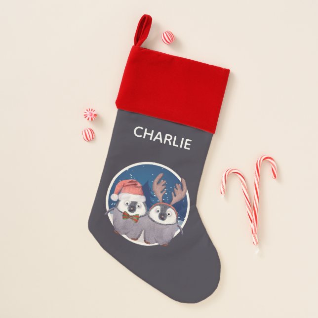 Personalized Penguin Couple Christmas Christmas Stocking (Front)