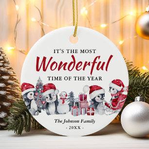 Personalized Penguin Family Christmas Ceramic Ornament