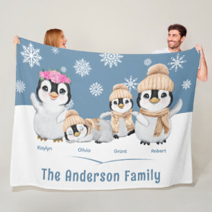 Personalized Penguin Family Holiday Fleece Blanket