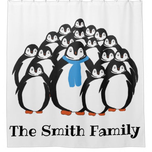 Personalized Penguin Family Shower Curtain