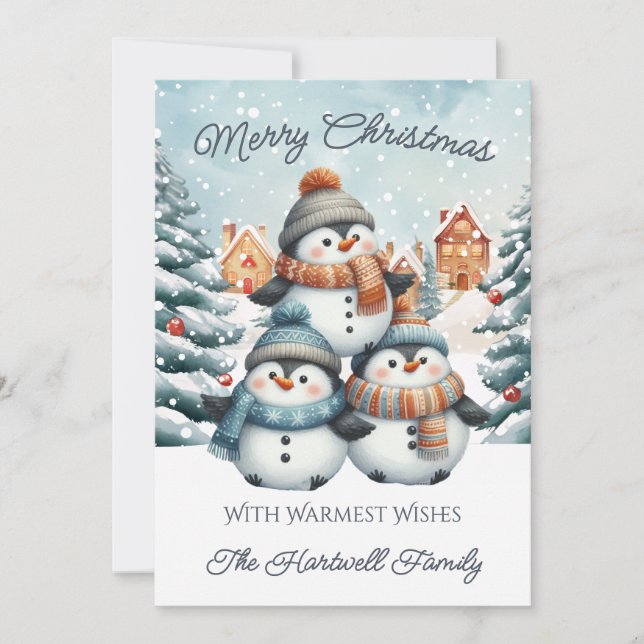 Personalized Penguin Flat Christmas Holiday Card (Front)