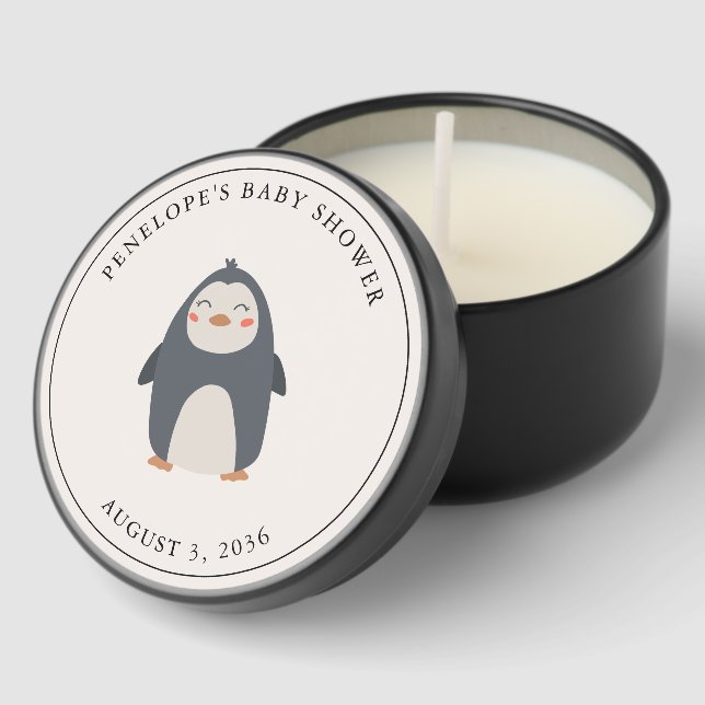 Personalized Penguin Gender Neutral Soy Wax Mini Candle Favors (Corner)