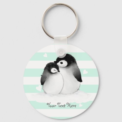 Personalized Penguin Heart Button Keychain