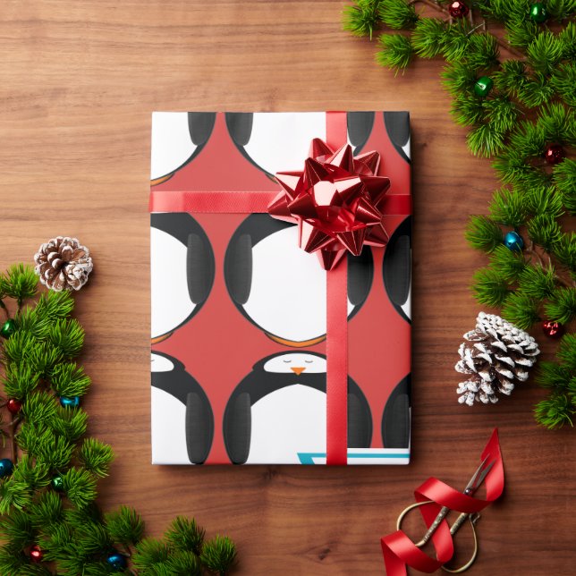 Personalized Penguin Holiday Wrapping Paper (Holiday Gift)