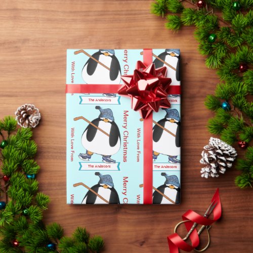 Personalized Penguin Holiday  Wrapping Paper