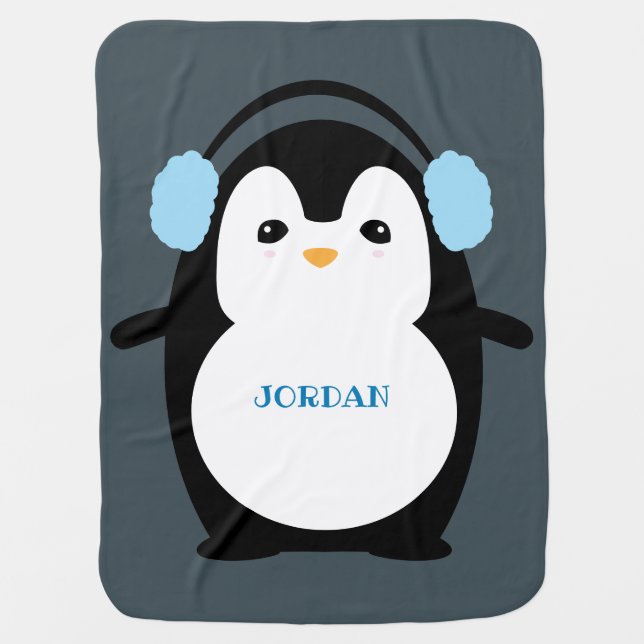 Personalized Penguin Illustration Blanket (Front)