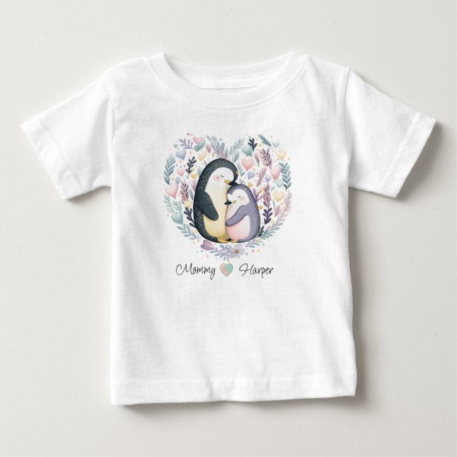 Personalized Penguin Love Baby T-shirt (Front)