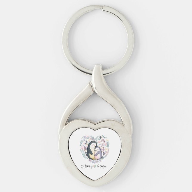 Personalized Penguin Love Metal Keychain (Front)