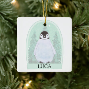 Personalized Penguin Watercolor Christmas Ornament