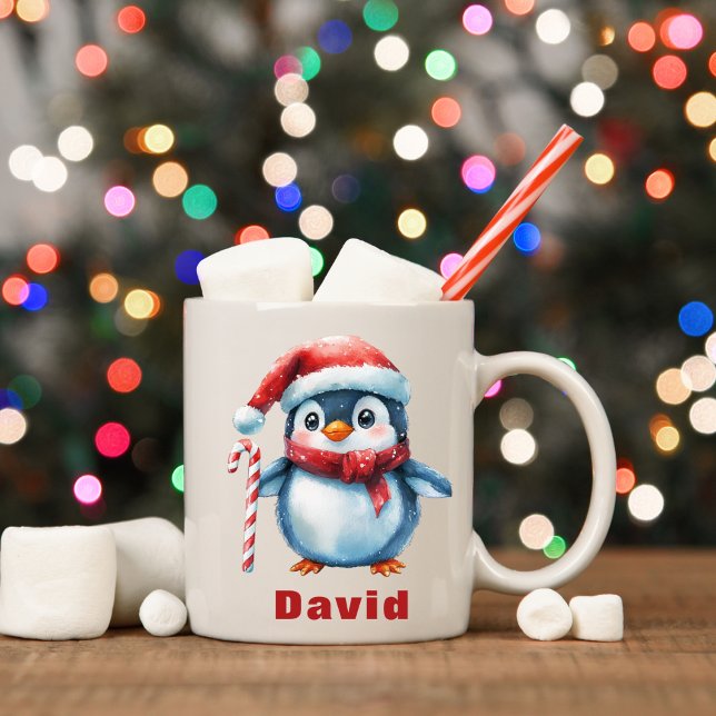 Personalized Penguin with Candy Cane Custom Name Coffee Mug (Personalized Penguin with Candy Cane Custom Name Coffee Mug
)