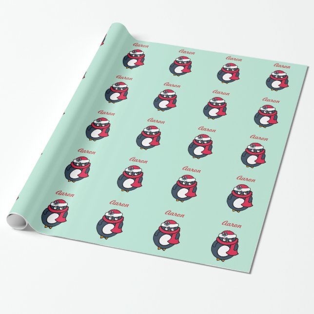 Personalized Penguin Wrapping Paper (Unrolled)