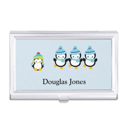 Personalized Penguins Dressed for Winter   Business Card Case