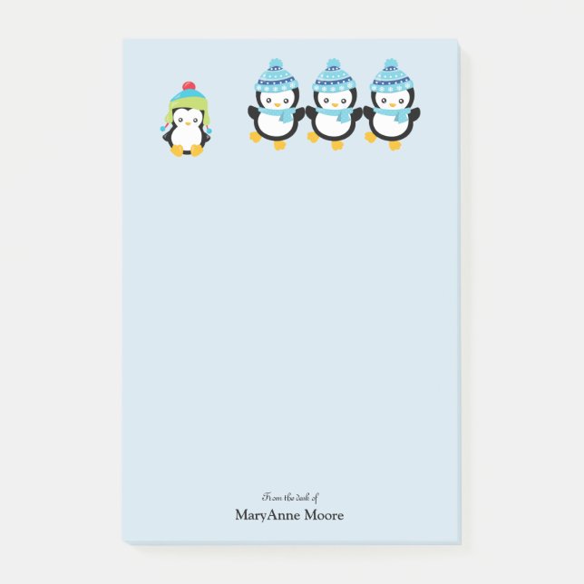 Personalized Penguins Dressed for Winter  Post-it Notes (Front)