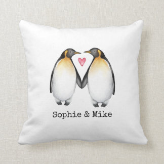 Personalized Penguins in Love Cushion