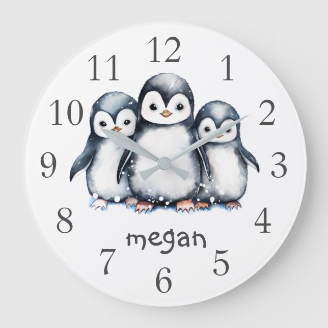 Personalized Penguins Nursery Wall Clock (Front)
