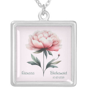 Personalized Peony Bridesmaid Necklace