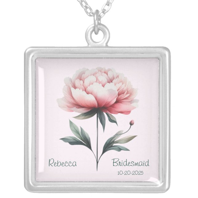 Personalized Peony Bridesmaid Necklace (Front)