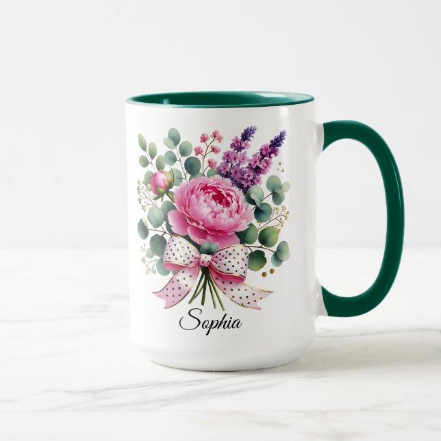 Personalized Peony Floral Name Mug Elegant Gift (Right)
