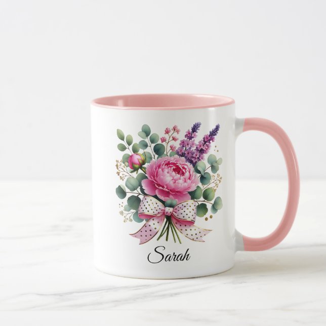 Personalized Peony Floral Name Mug Gift (Right)