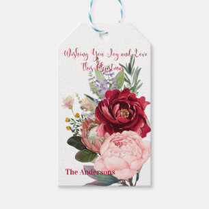 Personalized Peony Flower Christmas Gift Tags