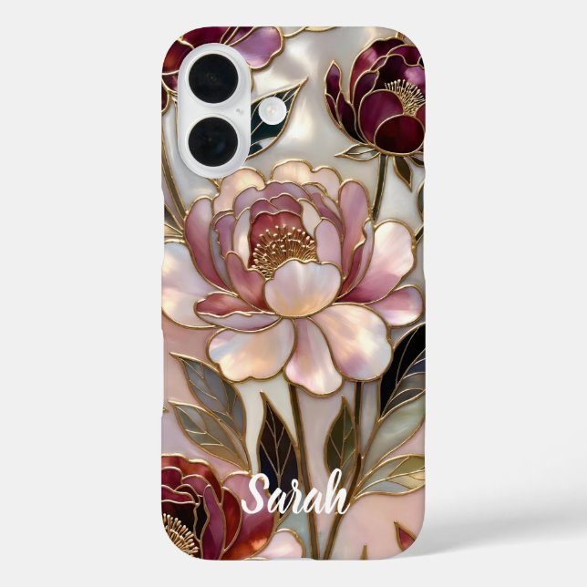 Personalized Peony Phone Case Blush Gold Floral (Back)