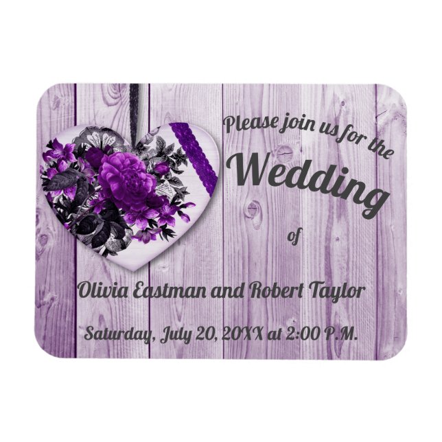 Personalized peony purple heart magnet (Horizontal)