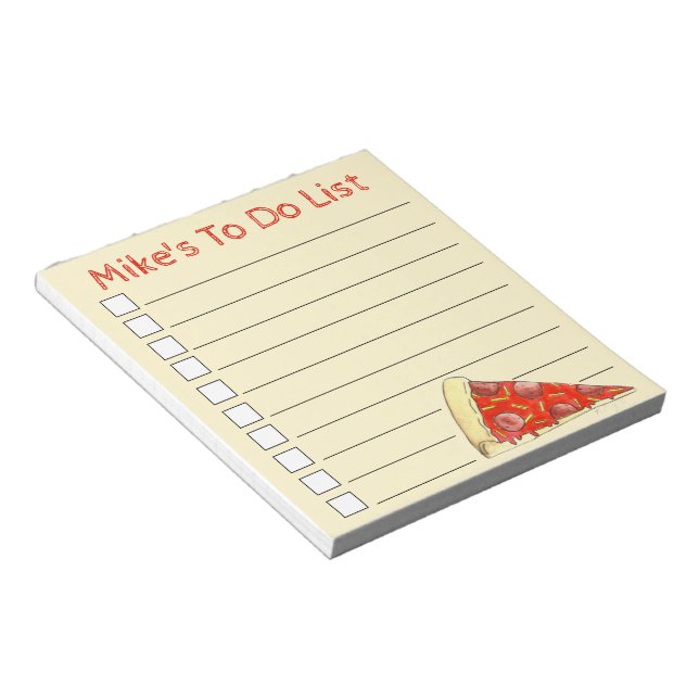 Personalized Pepperoni Pizza Slice To Do List Notepad (Angled)