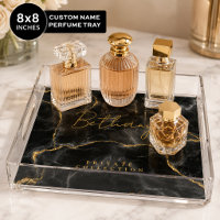 Personalized Perfume Tray, Elegant Black Gold