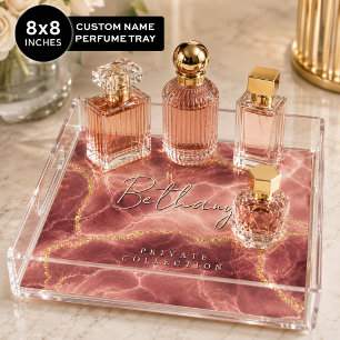 Personalized Perfume Tray, Elegant Pink Gold Acrylic Tray