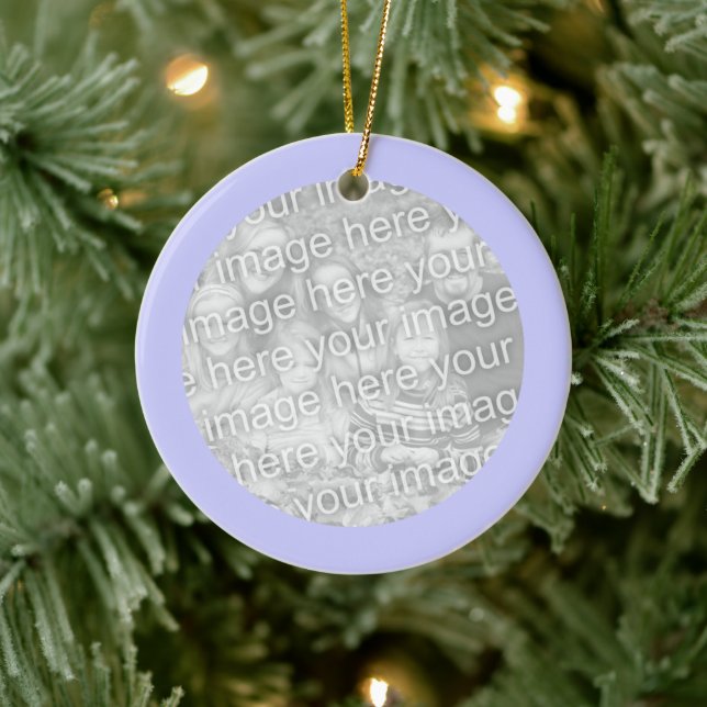 Personalized Periwinkle Round Border Photo Ceramic Ornament (Tree)
