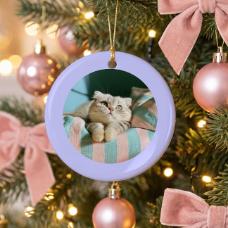 Personalized Periwinkle Round Border Photo Ceramic Ornament