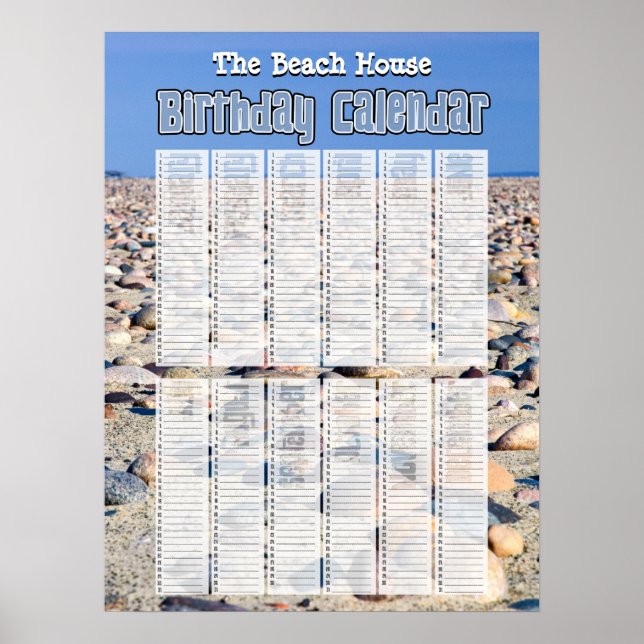 Personalized Perpetual Beach Birthday Calendar Poster (Front)