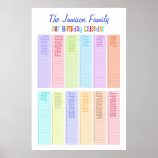 Personalized Perpetual Birthday Calendar Poster