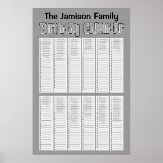 Personalized Perpetual Birthday Calendar Poster