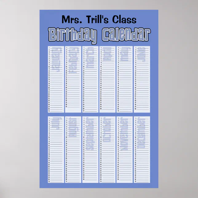 Personalized Perpetual Birthday Calendar Poster | Zazzle