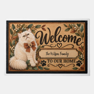 Personalized Persian Cat Welcome Doormat   Earth T