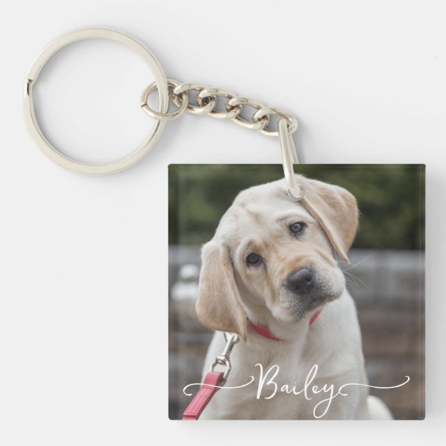 Personalized Pet 2 Photo and Name Special Keepsake Keychain (Front)