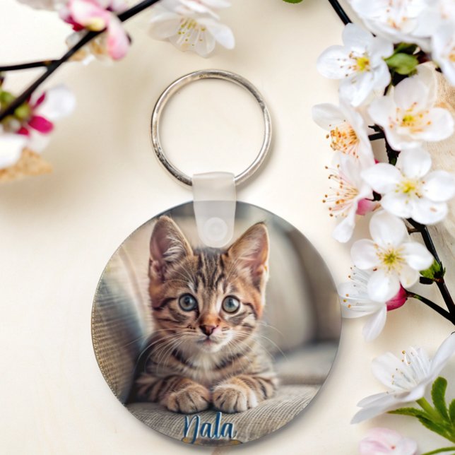 Personalized pet 2 photo cat lover keepsake name  keychain (Creator Uploaded)