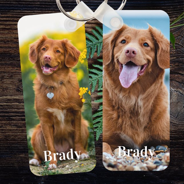 Personalized Pet 2 Photo Name Dog Lover Keychain (Creator Uploaded)