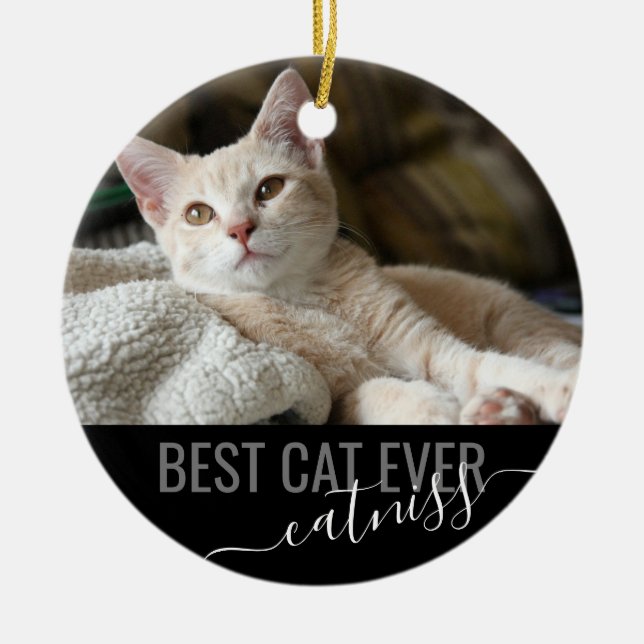 Personalized Pet Best Cat Ever Modern Photo Ceramic Ornament (Front)