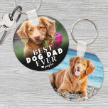 Personalized Pet Best Dog Dad Photo Keychain<br><div class="desc">Give the dog dad in your life a unique keepsake with this custom double-sided "Best Dog Dad Ever" photo keychain! Designed for dog dads, moms, or any pet lover, this keychain lets you add two different photos of your furry friend—one for each side—creating a truly special accessory. On one side,...</div>
