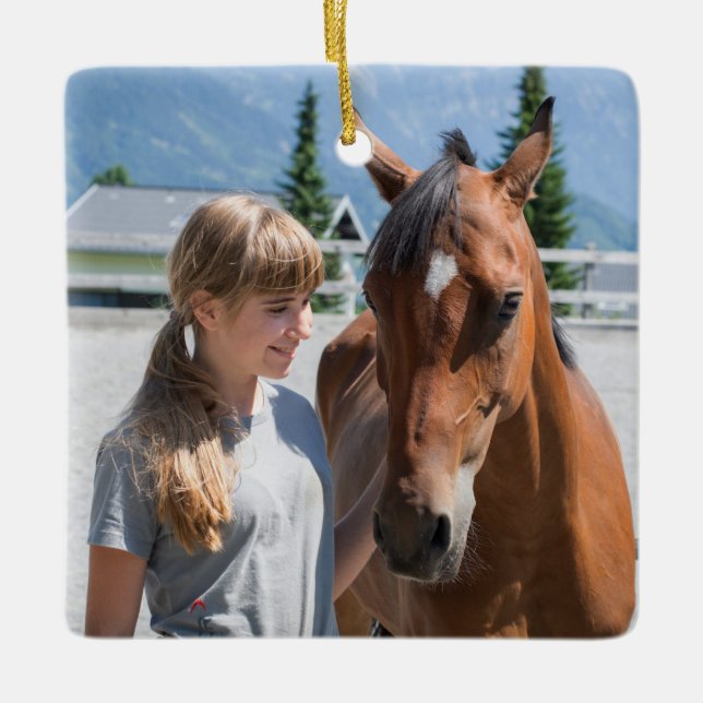 Personalized Pet Best Horse Ever Photo Ceramic Ornament (Front)