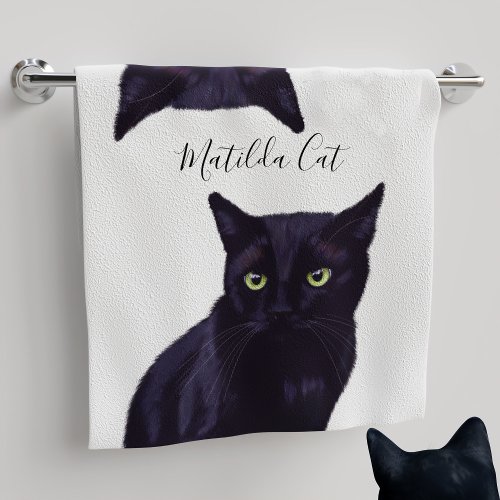 Personalized Pet Black and White Cat Hand Towel
